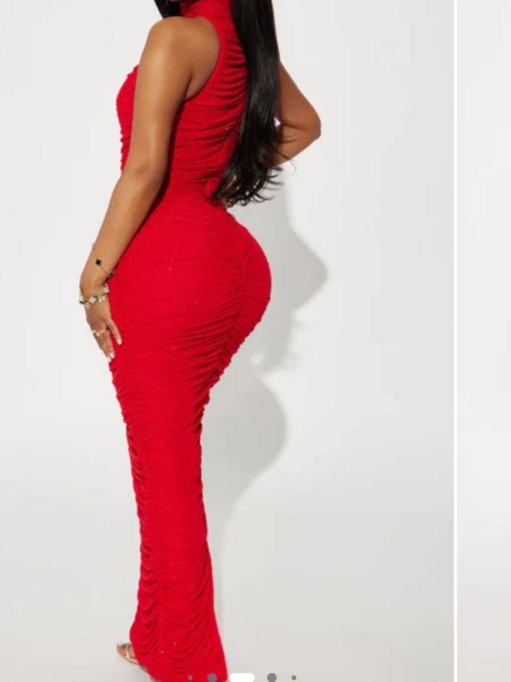 Rachel Ruched Rhinestone Maxi Dress in Red